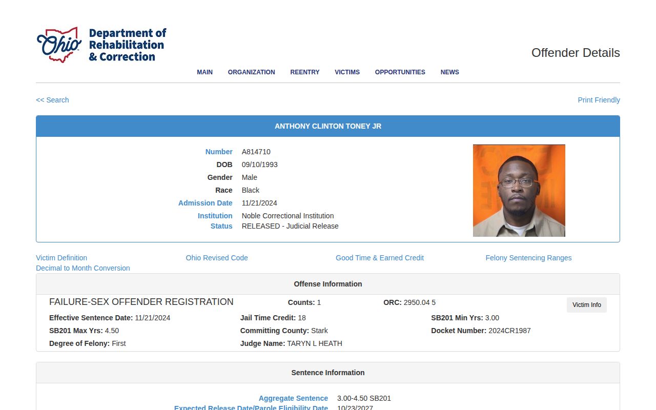 Medina County released inmate mugshot channel in an ODRC record