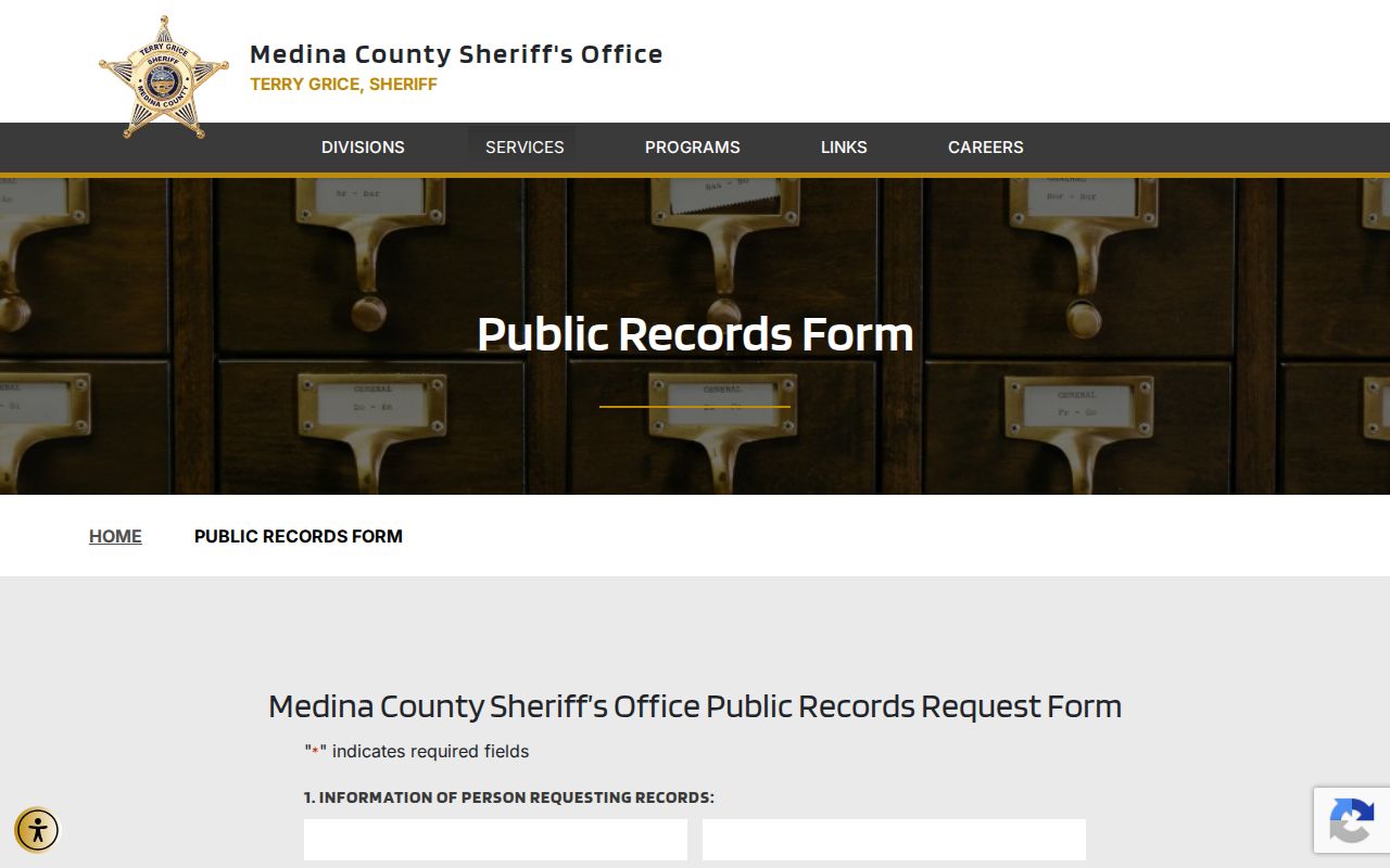 Medina County released inmate public records request form
